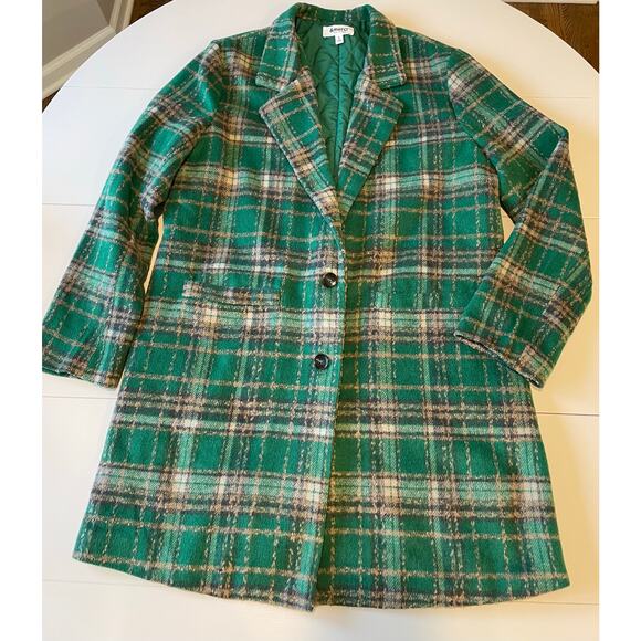 &Merci Plaid Knit Coat Collar Notched Lapel Sz L Lined Pockets Preppy Academia - Picture 7 of 11